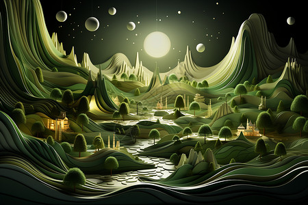 艺术品展示的绿色波浪背景图片