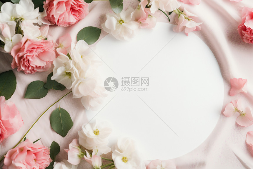 粉白花丝绸白色背景图片