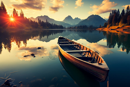 停在湖面上的小船图片