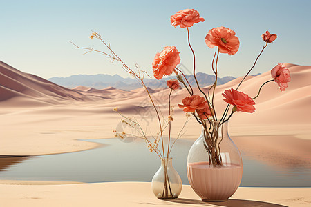 粉彩沙漠中的花瓶高清图片