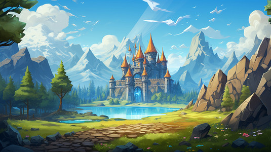 梦幻神秘的森林城堡背景图片