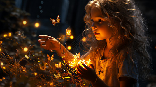 精灵与森林创意场景下的小女孩背景