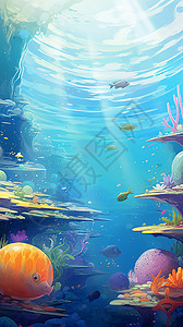 水族景观梦幻多彩的海洋景观插画