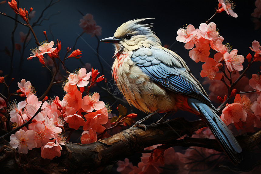 艺术创意树枝上的鸟类插图图片