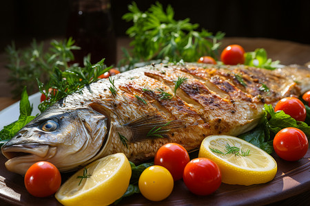 传统特色美食的炭烤鲈鱼高清图片