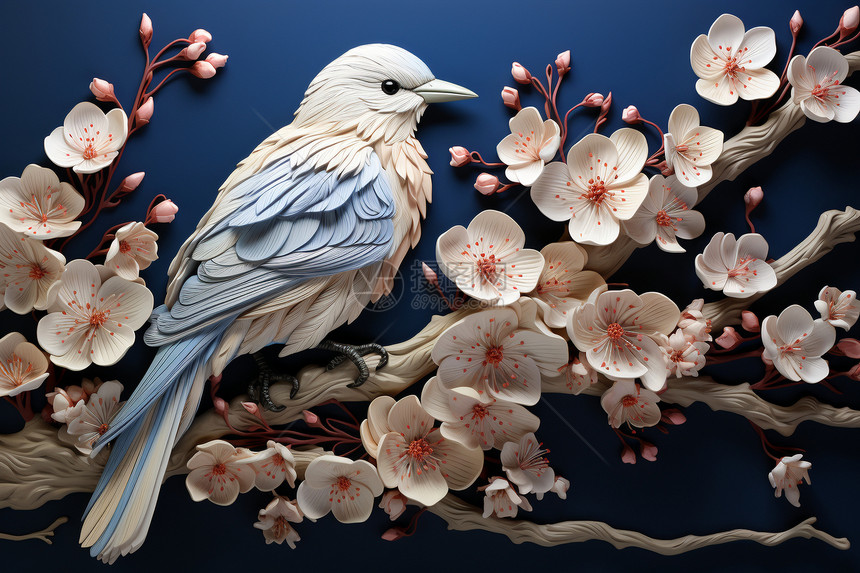 描绘花卉和鸟类元素图片