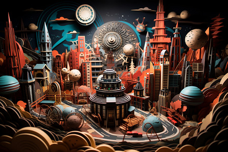 3D艺术创意的大都市插图背景图片