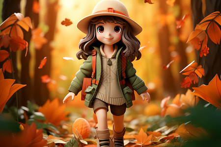 梦幻森林中的小女孩背景图片