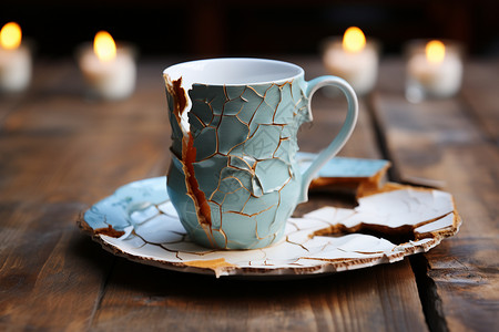 青花艺术陶瓷陶瓷茶杯的裂纹设计图片