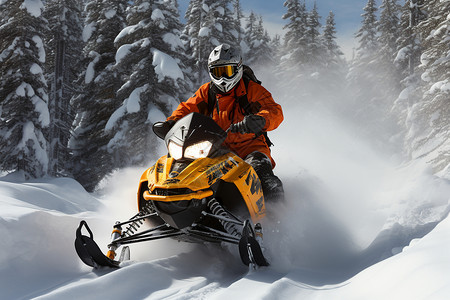 冒险的冬季雪地摩托运动图片