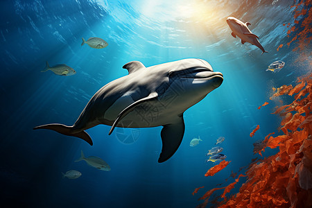 海底的海豚特写图片
