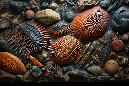 古生物学研究的动物化石背景图片
