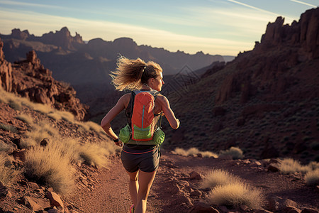 山间慢跑的女性图片