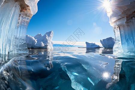 壮观的贝加尔湖冰川景观高清图片