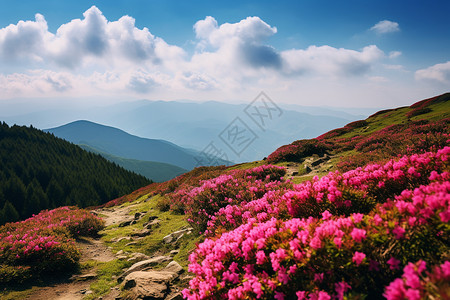 夏季山间盛开的美丽杜鹃花图片