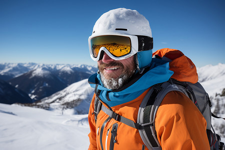 冬天雪山中滑雪的男子图片