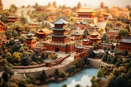中式黏土古建筑模型背景图片