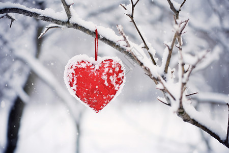 冬天公园树木上的心形图片