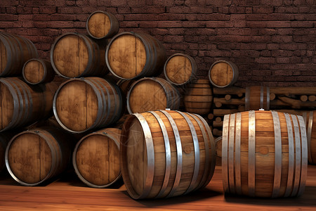红酒工厂仓库中的传统木桶存储设计图片