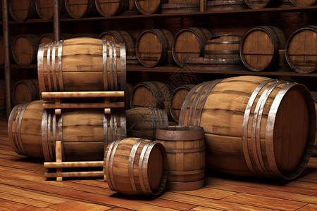 葡萄酒工厂工业酒窖的传统木桶存储设计图片