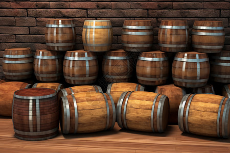 红酒工厂红酒生产的传统木桶存储设计图片