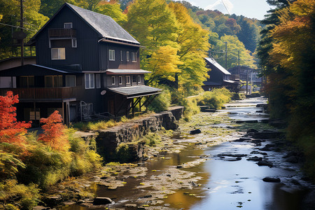 夏天山间农村的建筑景观图片