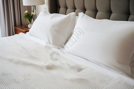 亚麻布料的卧室床品背景图片