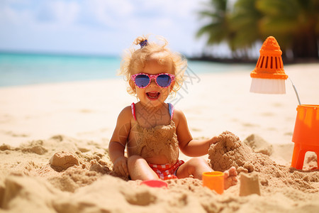玩沙子的小孩高清图片