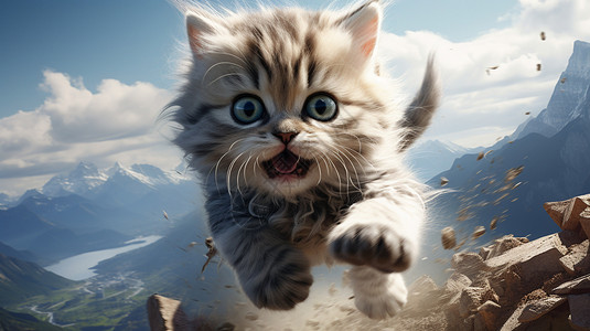 山坡上奔跑的猫咪幼崽图片