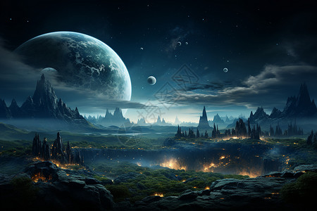 未来月球景观背景图片