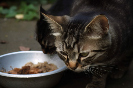 2只饥饿的流浪猫高清图片