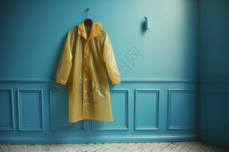 黄色的墙一件大号雨衣背景