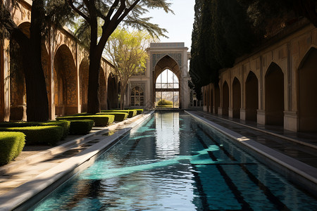 欧式古典建筑中的泳池图片