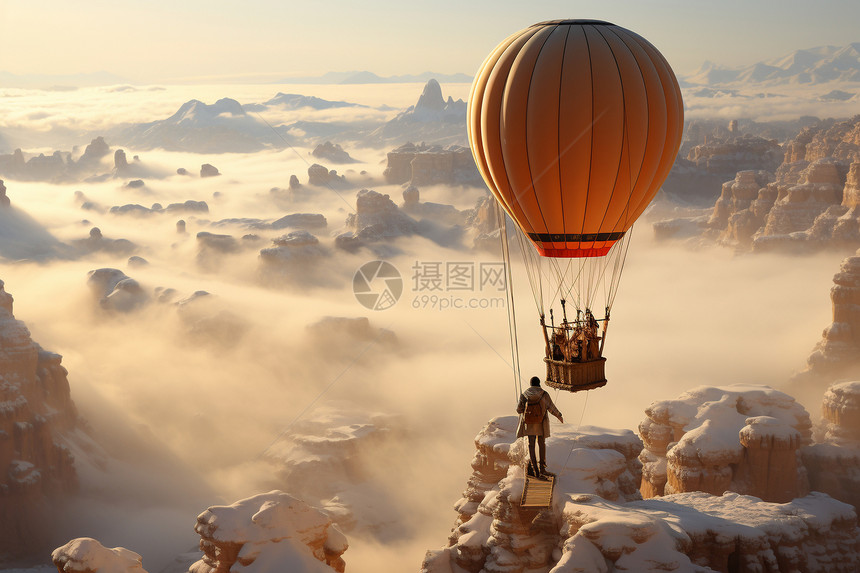 自由的旅行者准备乘坐热气球图片