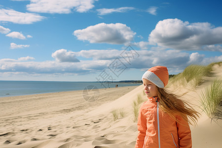 海边沙滩上的女孩图片
