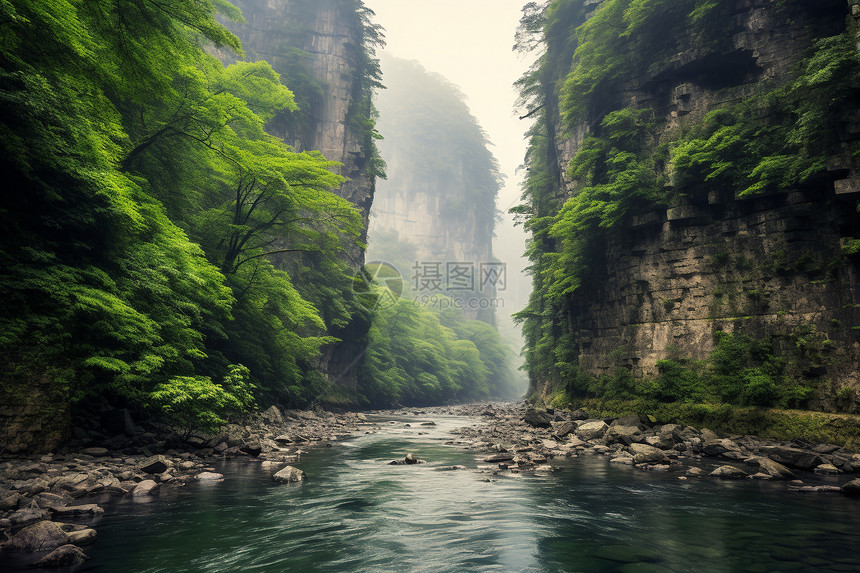 夏季山间峡谷中的溪流图片