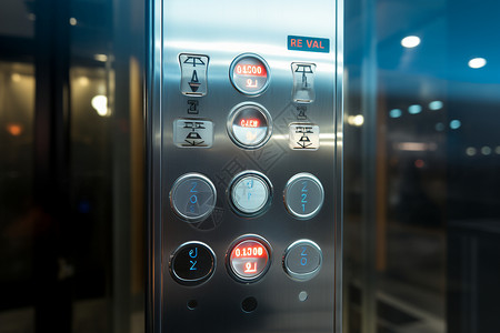 电梯轿厢中的电梯按键高清图片
