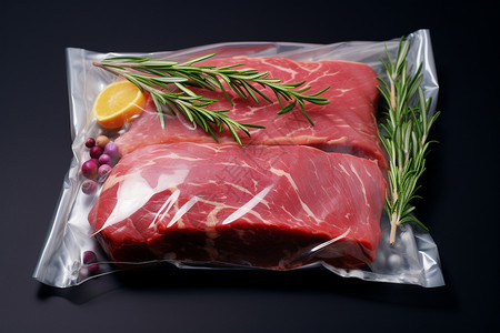 透明袋子素材真空保鲜袋包装的鲜牛肉背景