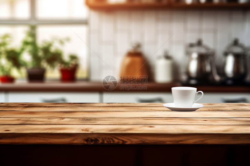 餐厅木桌上的咖啡杯图片