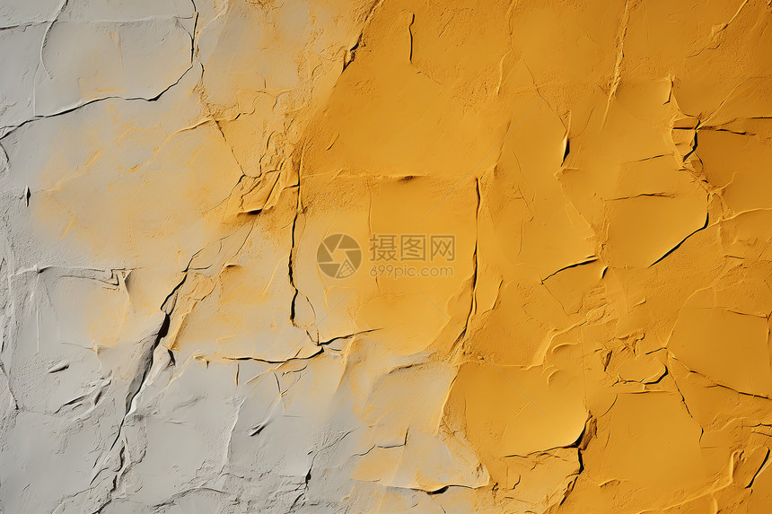 黄色墙壁的裂纹背景图片