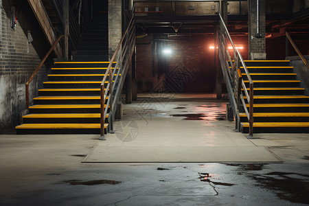 仓库中的钢铁楼梯背景图片