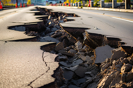 地面开裂地震中开裂的路面背景