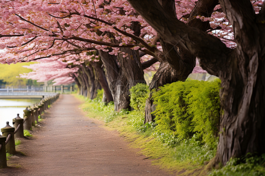 开满樱花的道路图片