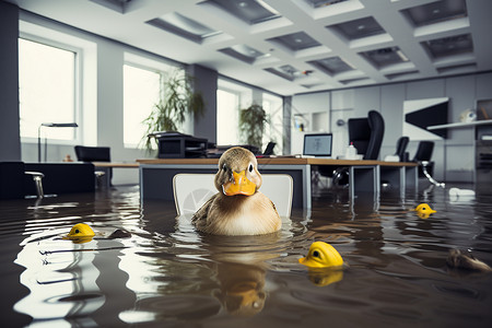 玩具小鸭办公室被水淹了背景