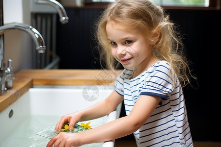 洗手的女孩背景图片