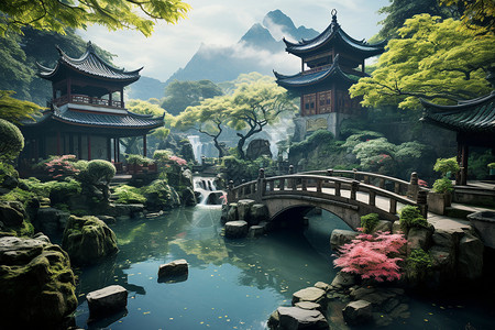中国园林古建筑背景图片