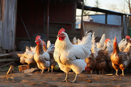 鸡舍里的鸡养殖舍里高清图片