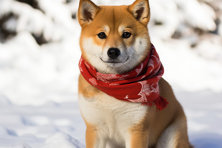 戴围巾的柴犬背景图片