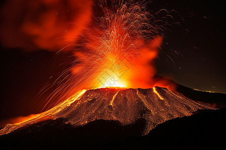 火山锥正在喷射的火山背景