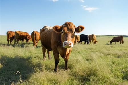 草坪上的公牛背景图片